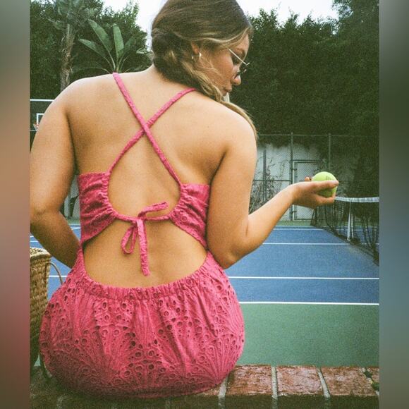 NWT Andie Swim The Roatan Midi Eyelet Open Back Dress Rosette Pink Size XL - Picture 2 of 12